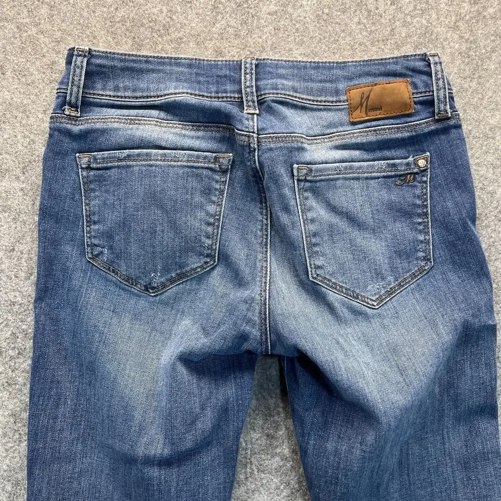 Mavi Jeans Women's 27 Angie‎ Mid Rise Slim Straight Distressed Denim Pants